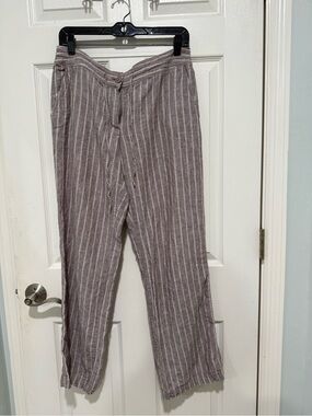 Tommy Bahama Taupe and White Vertical-Striped Linen pants
